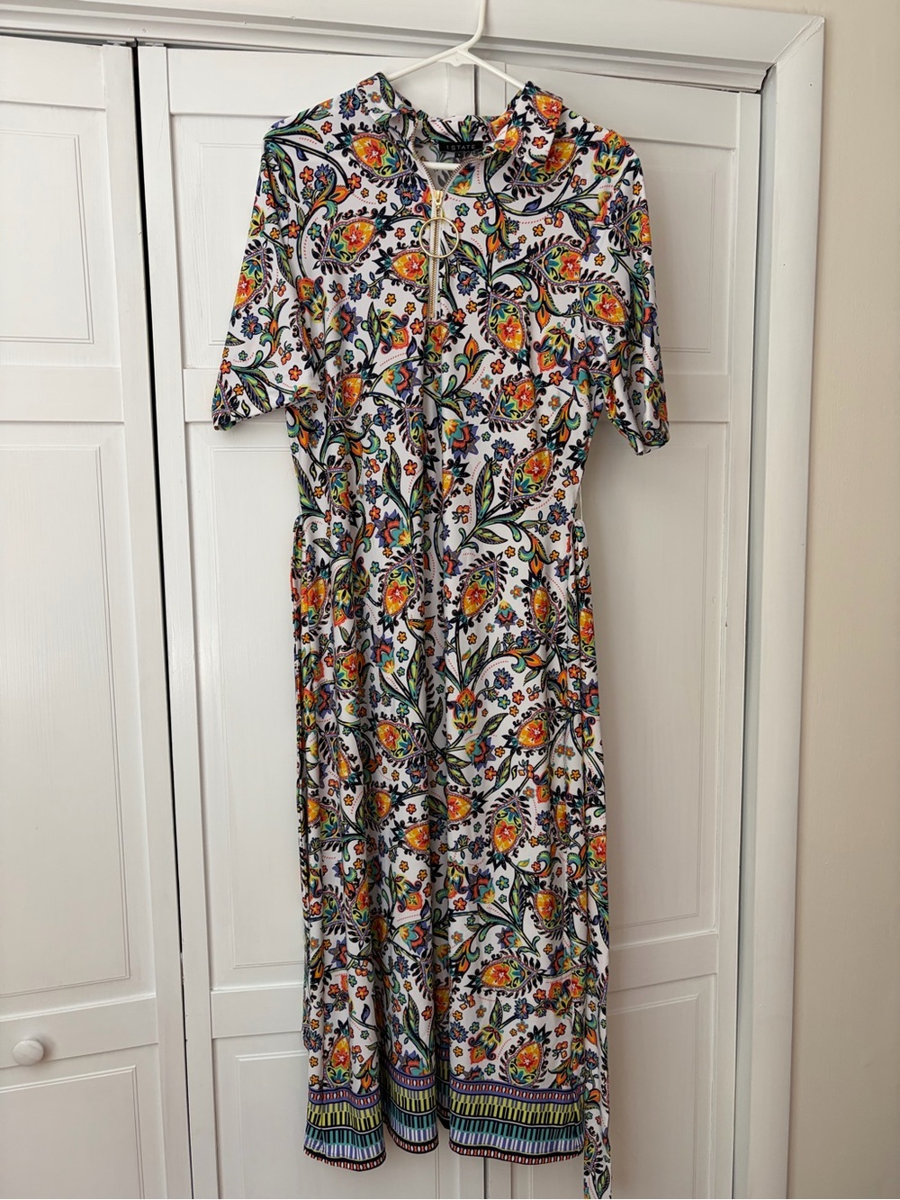 1. State White Maxi Dress with Multicolor Floral Paisley Print - Picture 6 of 9